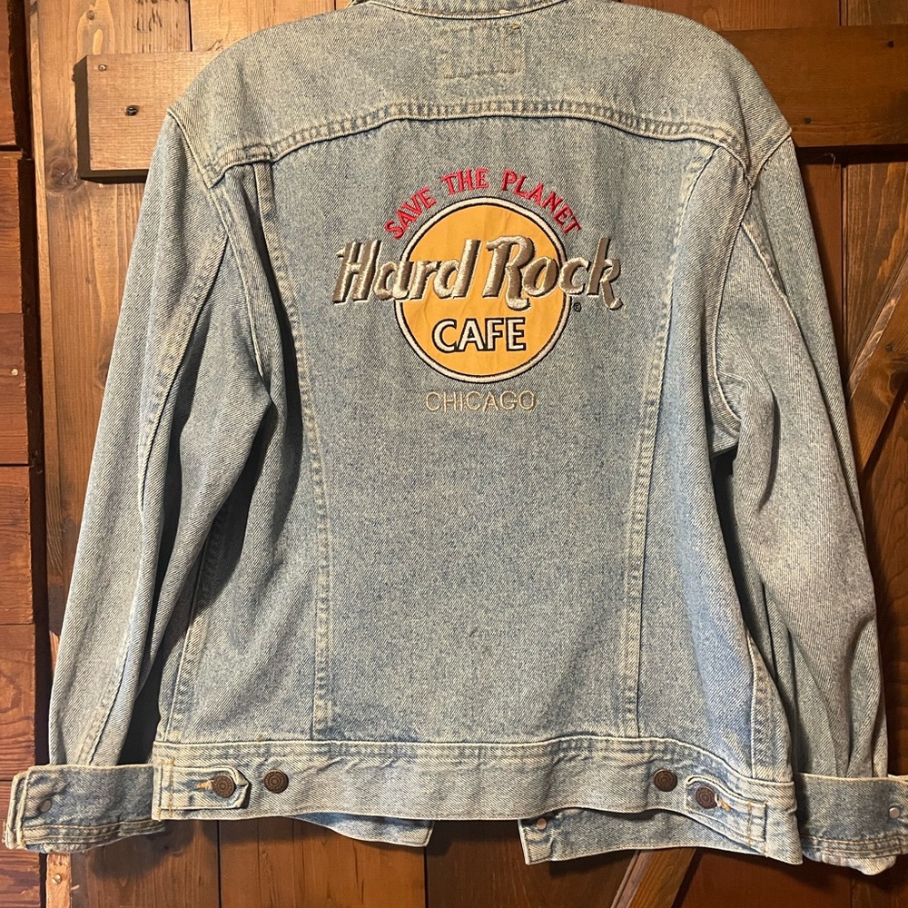 Hard Rock Cafe Lee Jean Jacket Chicago Size Small Blue Denim